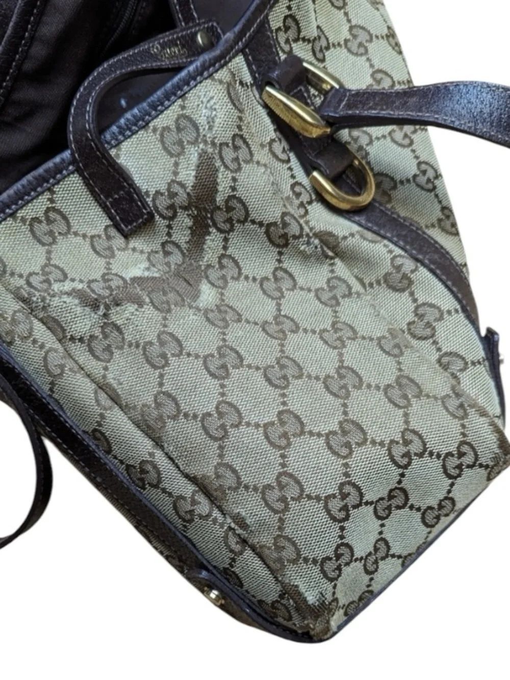 GUCCI•Abbey GG monogram canvas hobo handbag brown FLAWED - Picture 8 of 10
